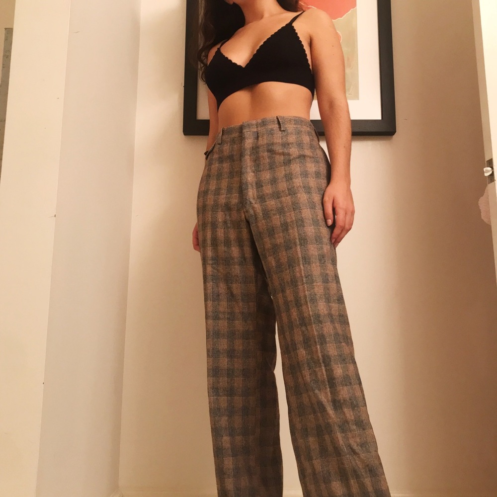 🚫SOLD Vintage 70s Plaid High Rise Trousers
